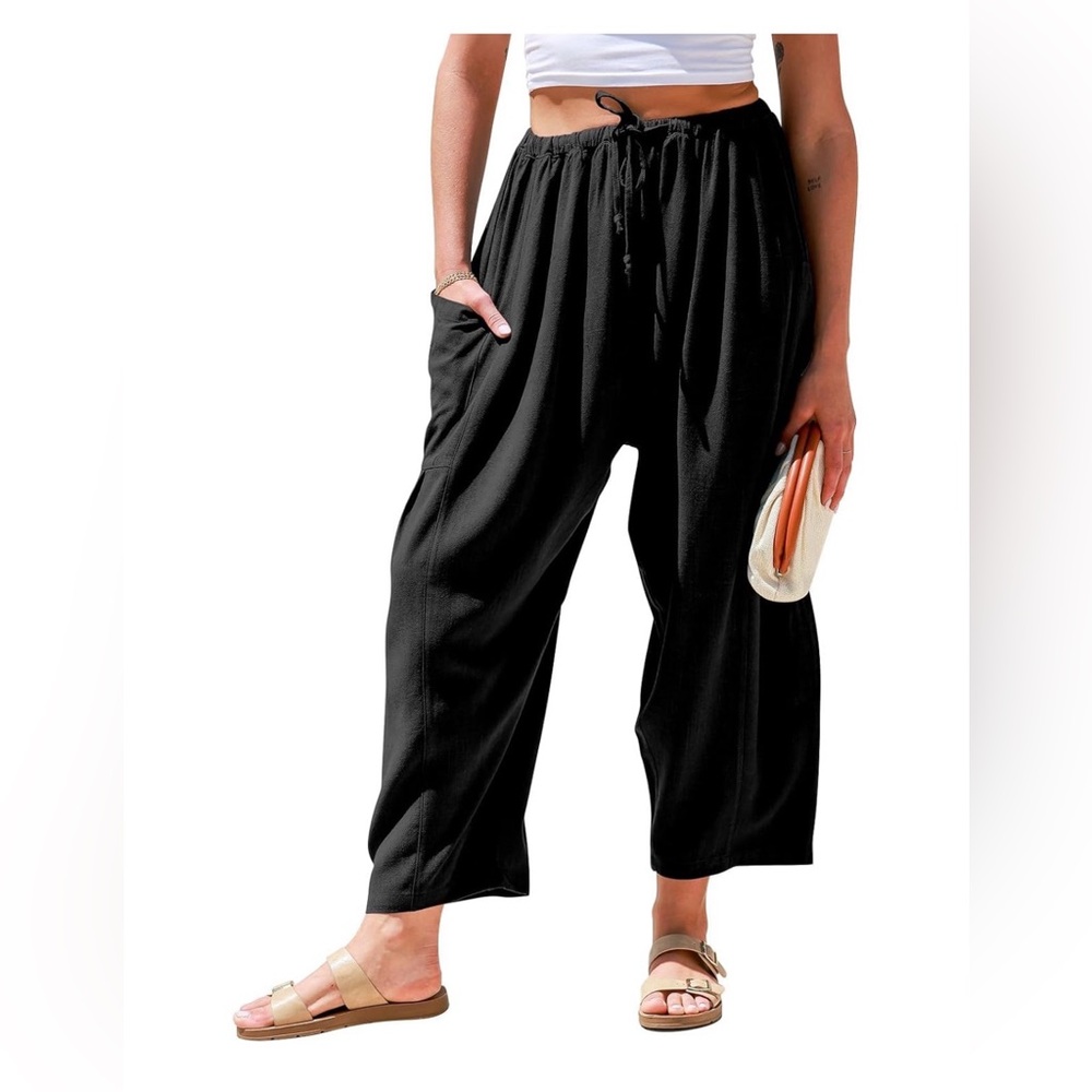 Black Linen Cropped Pants
